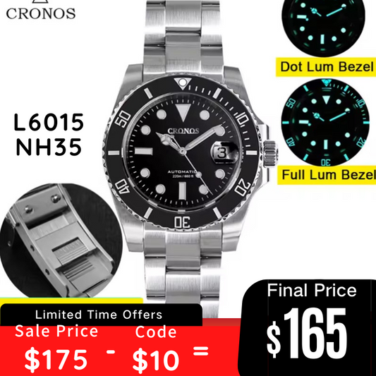 Cronos 2.5x Water Ghost NH35 Dive Watch L6015 with Calendar