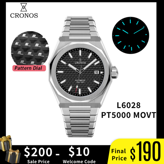 Cronos 39mm Skyline  PT5000 Automatic Men Watch L6028