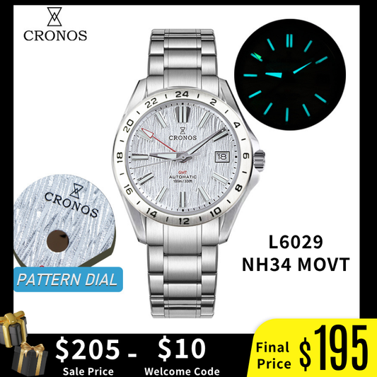Cronos 39mm GMT NH34 Mechanical Men Watch L6029 V2