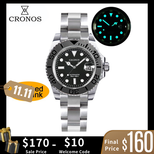 ★11.11 Sale★Cronos 2.5x Water Ghost Sub Dive Watch L6018 Polished Mid-link