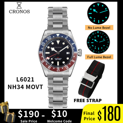 Cronos NH34 GMT Automatic Men Watch L6021