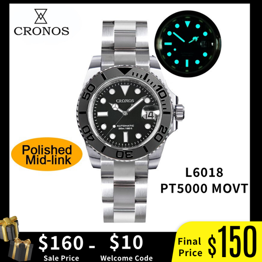 Cronos 2.5x Water Ghost Sub Dive Watch L6018 Fully Brushed Bracelet