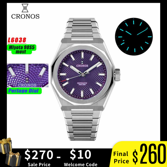 Cronos 39mm Miyota 9015/9s05  Men Watch L6038
