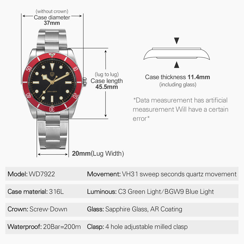 Watchdives WD7922 37mm VH31 Watch