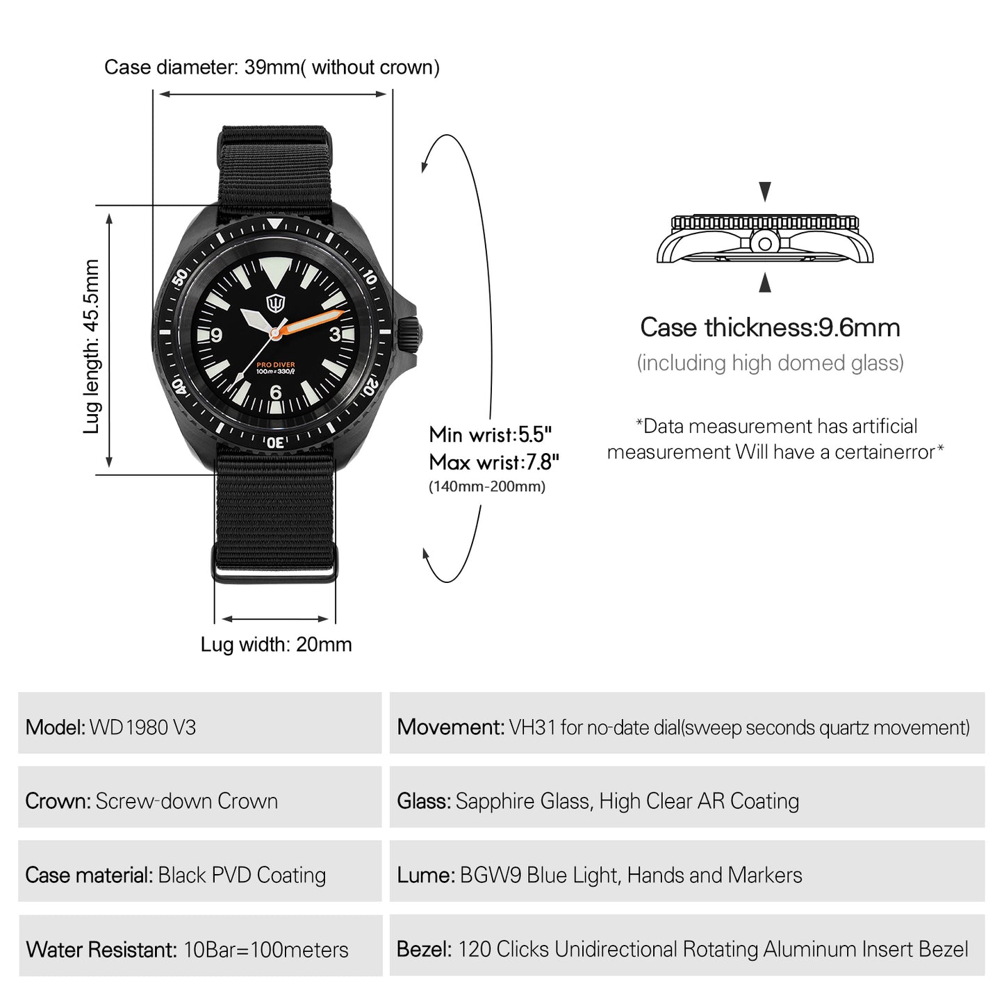 Watchdives WD1980 VH31 Military Diver Watch V3