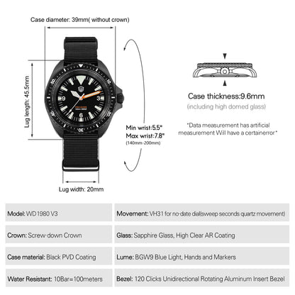 Watchdives WD1980 VH31 Military Diver Watch V3