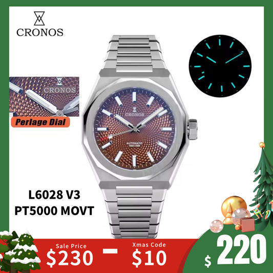 Cronos 2025 Rhombus / Perlage Dial Limited 39mm See-through Caseback L6028 V3