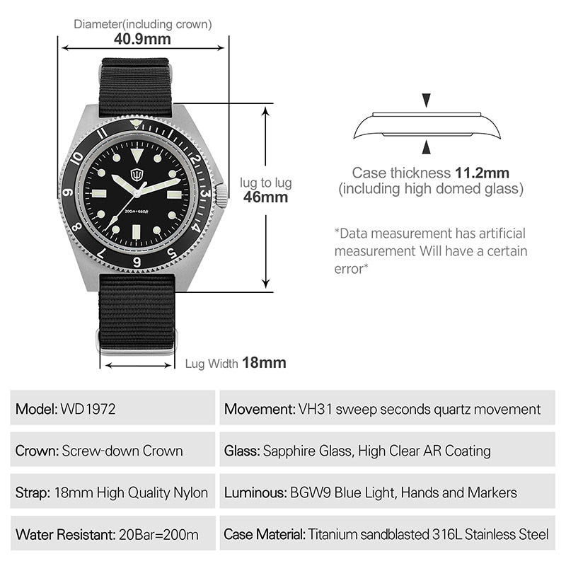 Watchdives WD1972 VH31 Military Dive Watch V2