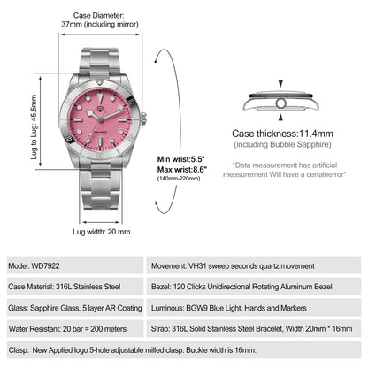 Watchdives WD7922 37mm VH31 Watch