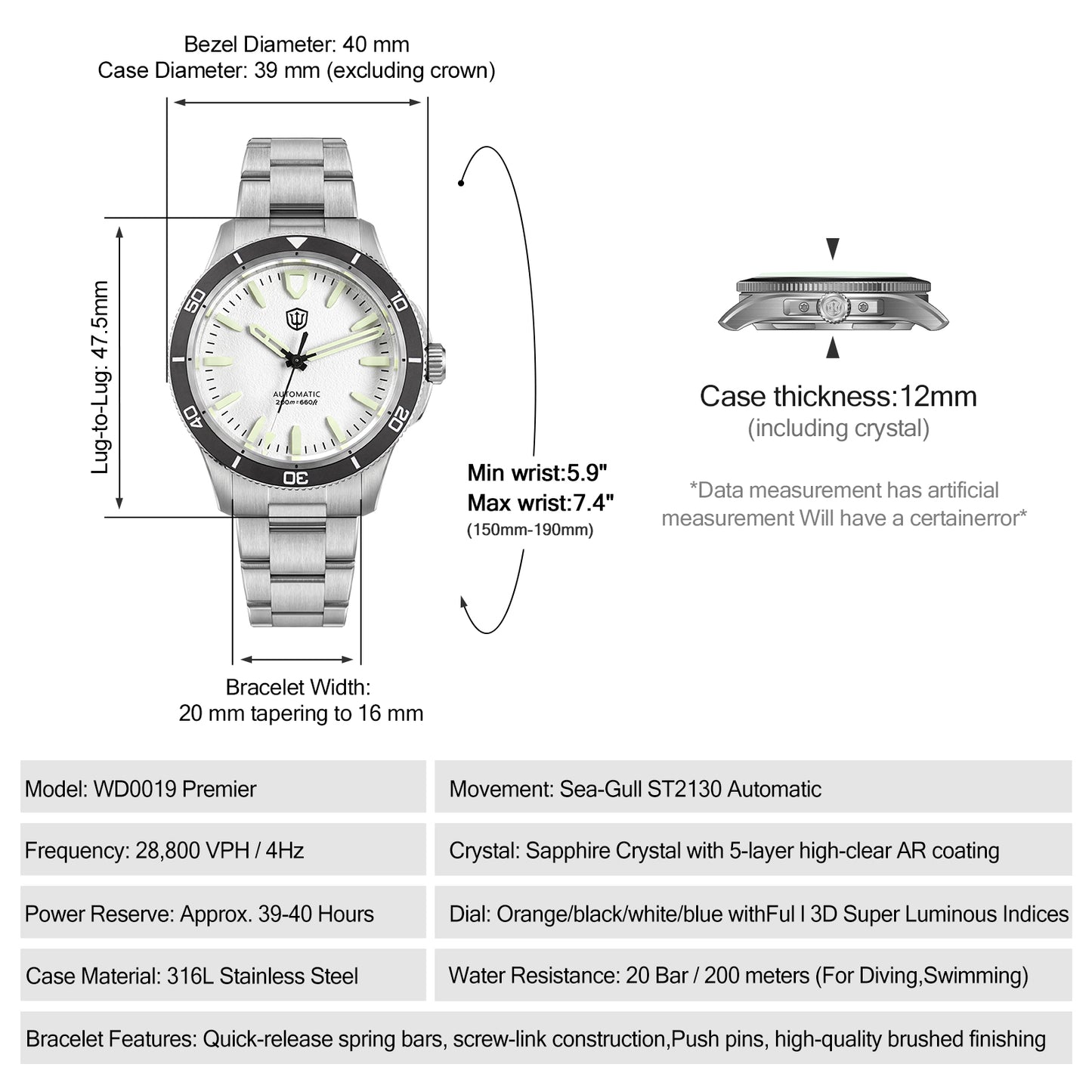 Watchdives Premier WD0019 ST2130 40mm Diver Watch