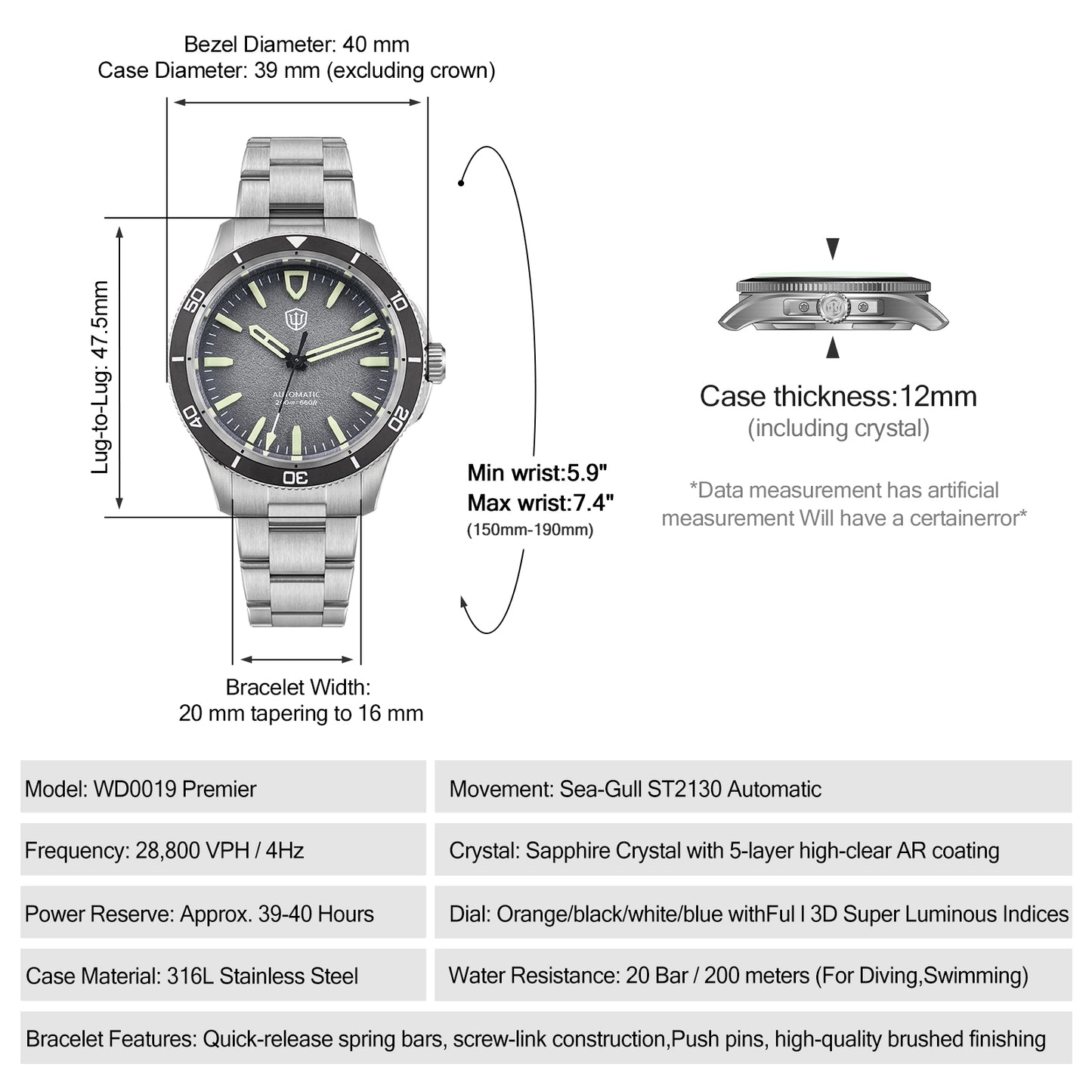 Watchdives Premier WD0019 ST2130 40mm Diver Watch