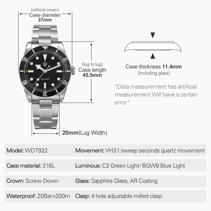 Watchdives WD7922 37mm VH31 Watch