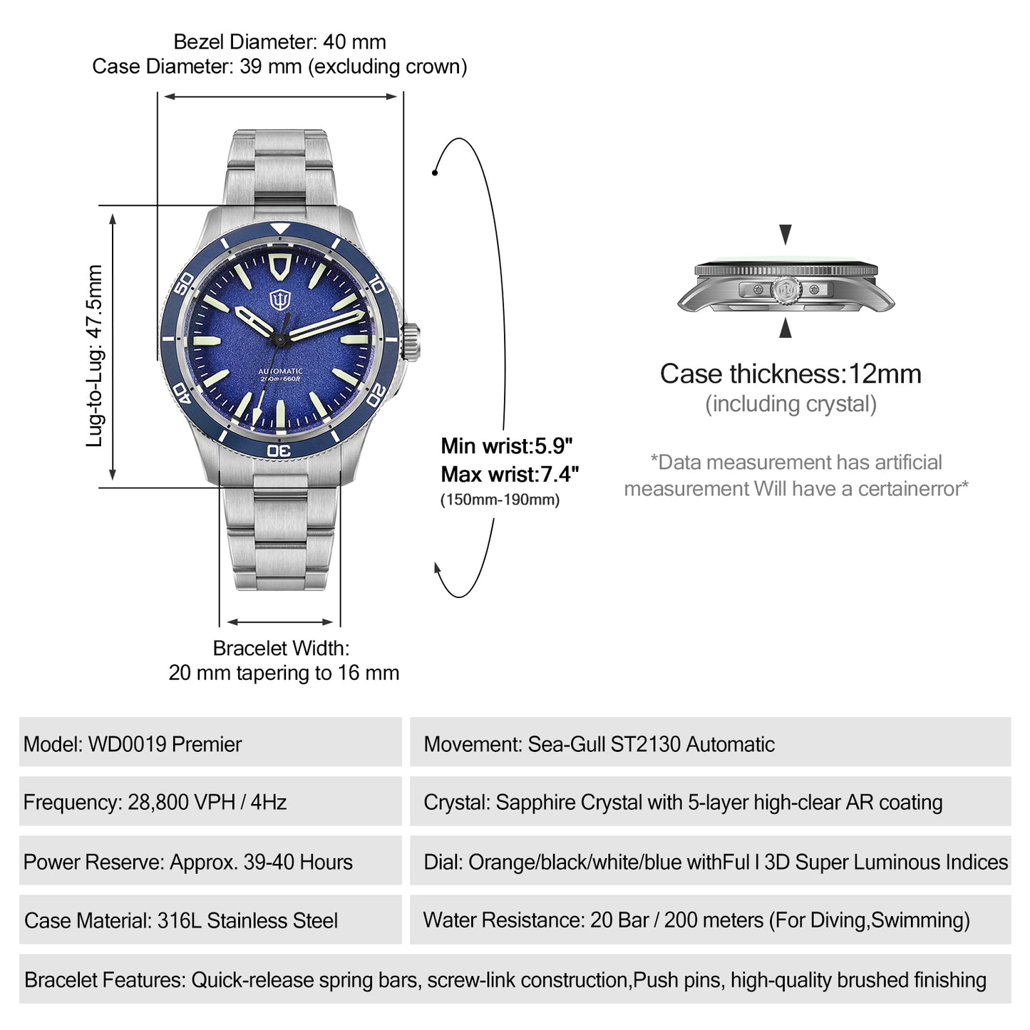Watchdives Premier WD0019 ST2130 40mm Diver Watch