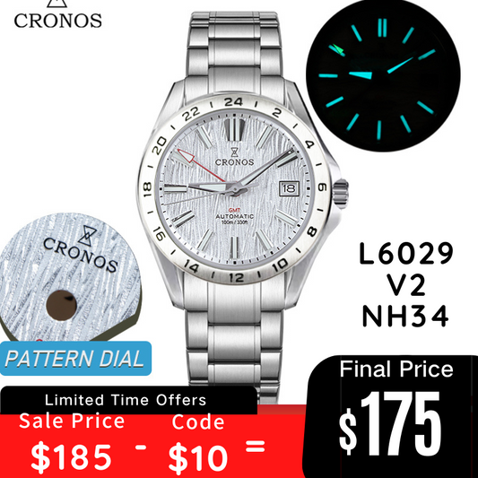 Cronos 39mm GMT NH34 Mechanical Men Watch L6029 V2