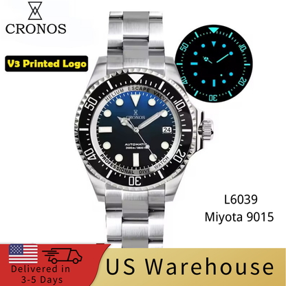 ★★US Warehouse★★Cronos 44mm Sub Diver Watch 2000 Meters Water Miyota 9015 L6039
