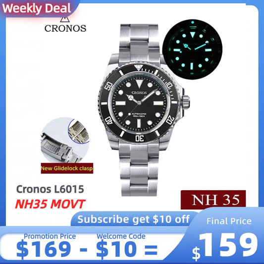 ★Weekly deal★Cronos No Date NH35 Sub Diver Watch L6015