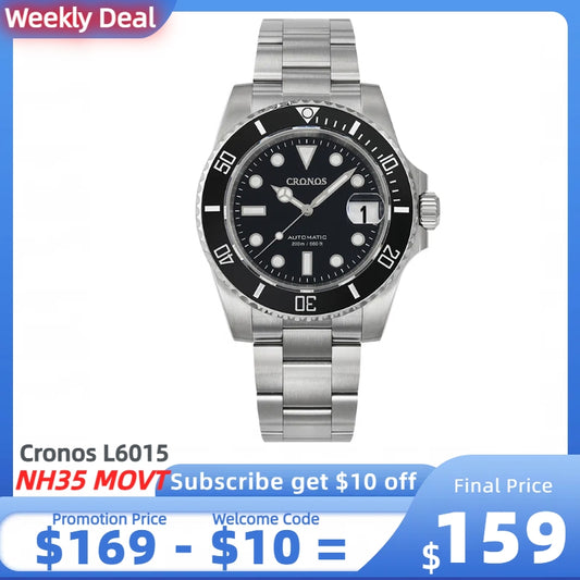 ★Weekly deal★Cronos 2.5x Water Ghost NH35 Dive Watch L6015 with Calendar