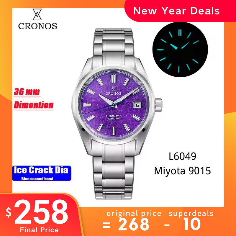 Cronos Men Watch 36mm Miyota 9015 Movement Ice Crack Dail L6049M