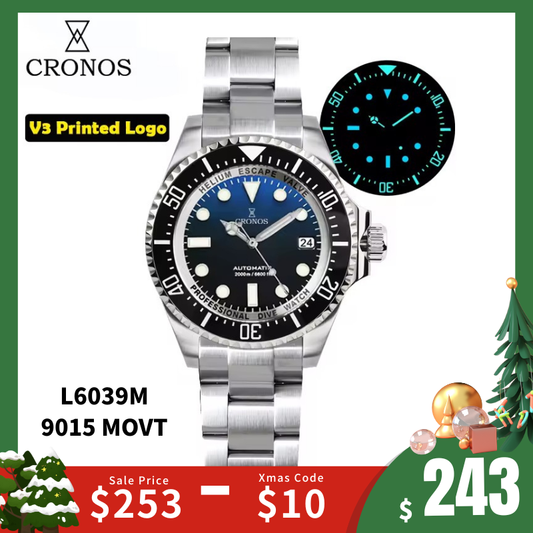 Cronos 44mm Sub Diver Watch 2000 Meters Water Miyota 9015 L6039