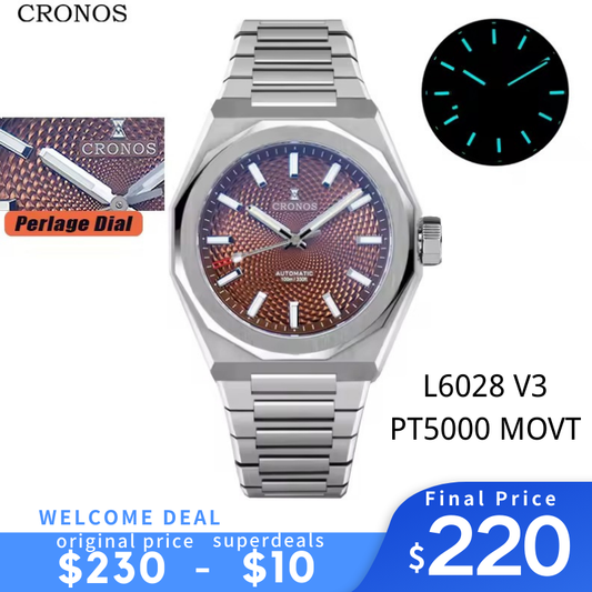 Cronos 2025 Rhombus / Perlage Dial Limited 39mm See-through Caseback L6028 V3