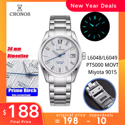 Cronos Men Watches 36mm Automatic PT5000 Miyota 9015 L6048M