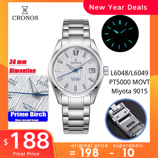 Cronos Men Watches 36mm Automatic PT5000 Miyota 9015 L6048M