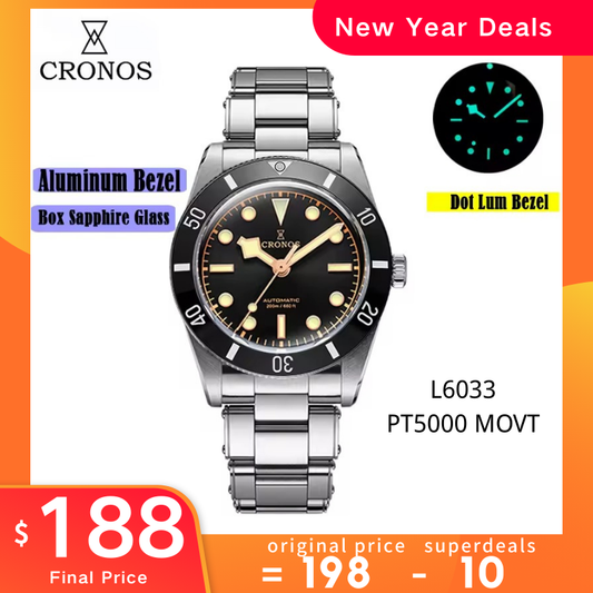 Cronos 37mm BB54 Vintage Diver Automatic Watches L6033-lid sapphire glass