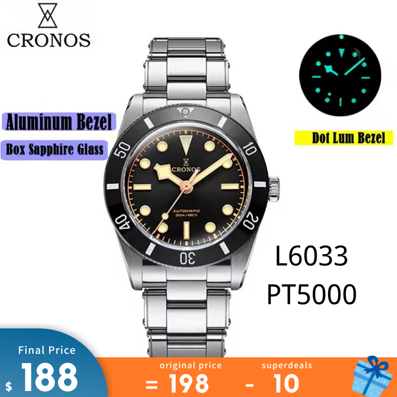 Cronos 37mm BB54 Vintage Diver Automatic Watches L6033-lid sapphire glass