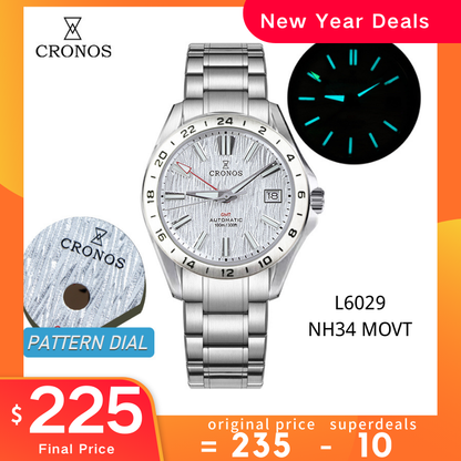 Cronos 39mm GMT NH34 Mechanical Men Watch L6029 V2