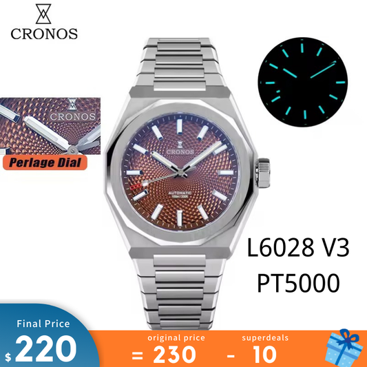 Cronos 2025 Rhombus / Perlage Dial Limited 39mm See-through Caseback L6028 V3