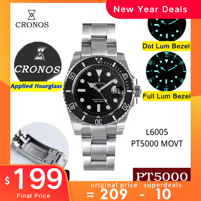 Cronos Water Ghost Luxury Dive Watch PT5000 Movement L6005-with Calendar