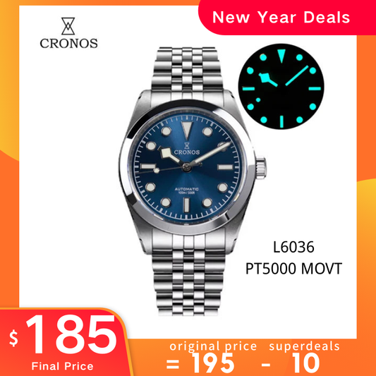 Cronos 36mm Snowflake Automatic Men Watch L6036