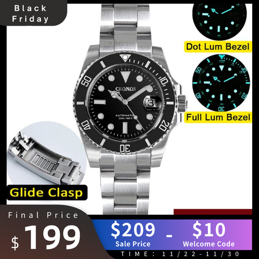 ★Black Friday★Cronos Water Ghost Luxury Dive Watch PT5000 Movement L6005-with Calendar