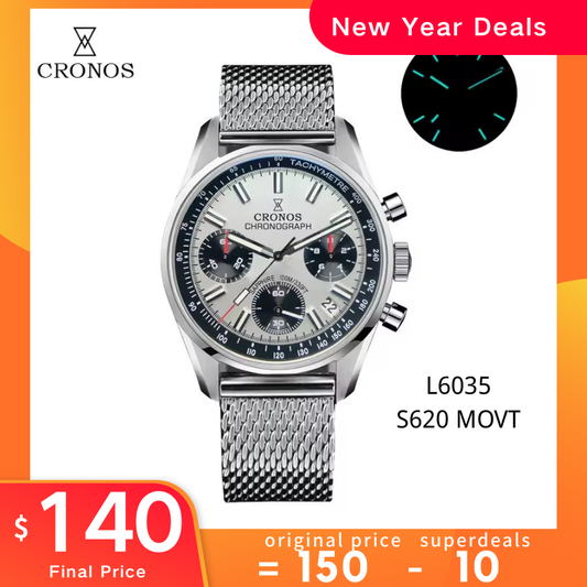 Cronos 38.5mm Chronograph Quartz Men Watch L6035