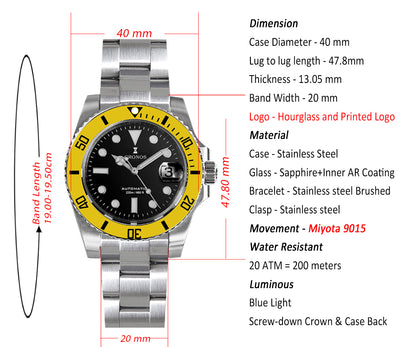 Cronos New 40mm Miyota9015 Diver Men Watches L6045