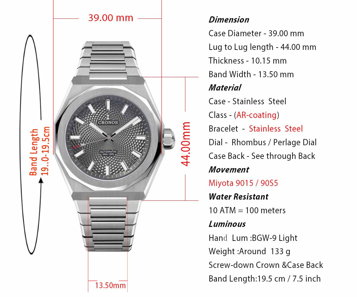 Cronos 39mm Miyota 9015/9s05  Men Watch L6038