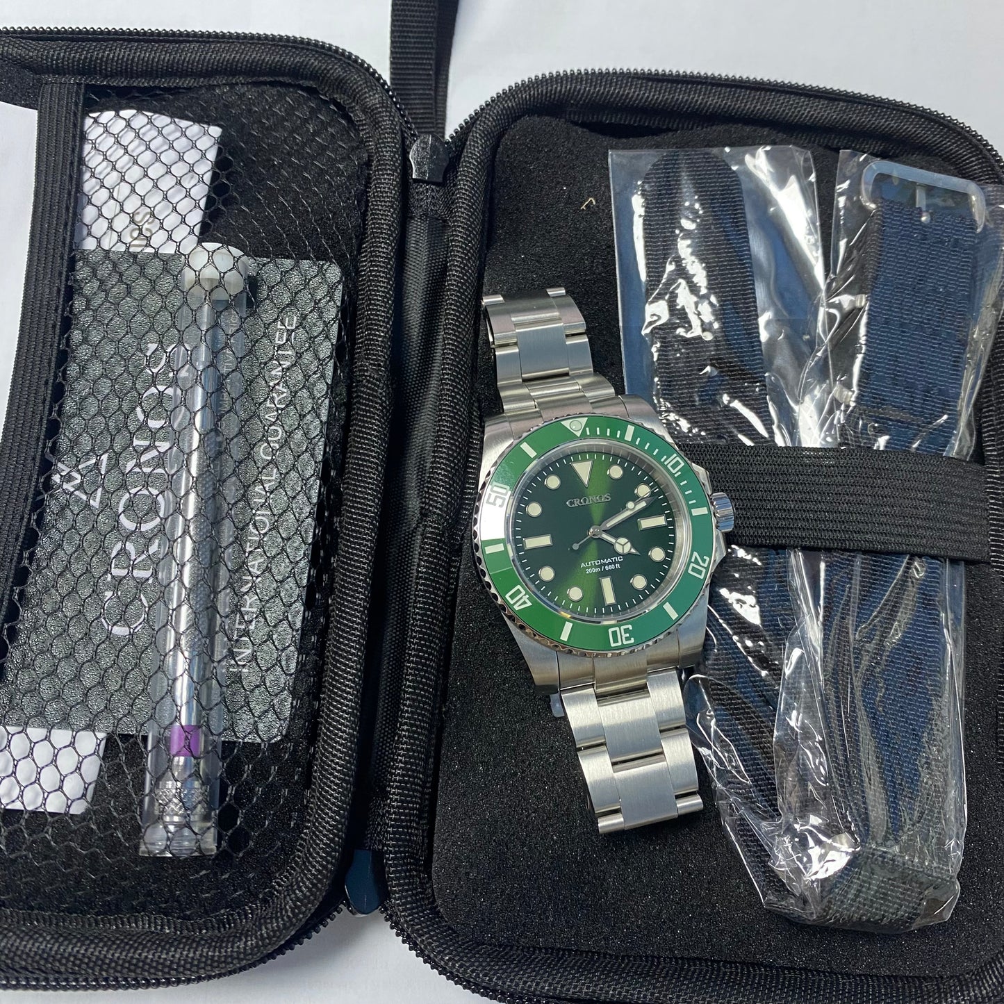 ★Pre-Own★Cronos No Date PT5000 Sub Diver Watch L6005-sunray green limited edition