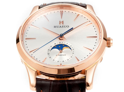 HUASUO 39mm Luxury Aventurine Moon Phase Men's Watches