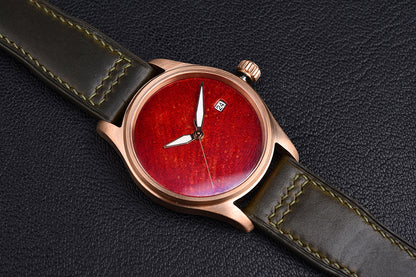 HUASUO 38mm Luxury Bronze Lacquerware Dail Pilot Watch