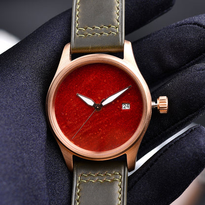 HUASUO 38mm Luxury Bronze Lacquerware Dail Pilot Watch