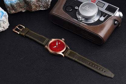 HUASUO 38mm Luxury Bronze Lacquerware Dail Pilot Watch