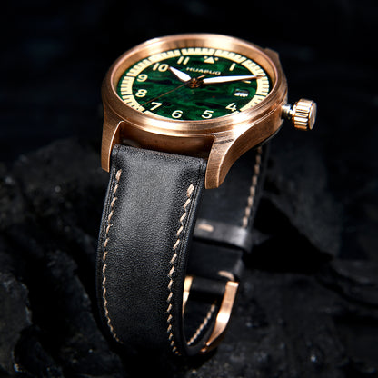HUASUO 38mm Luxury Bronze Lacquerware Pilot Men's Watch
