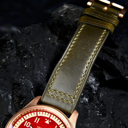 HUASUO 38mm Luxury Bronze Lacquerware Pilot Men's Watch