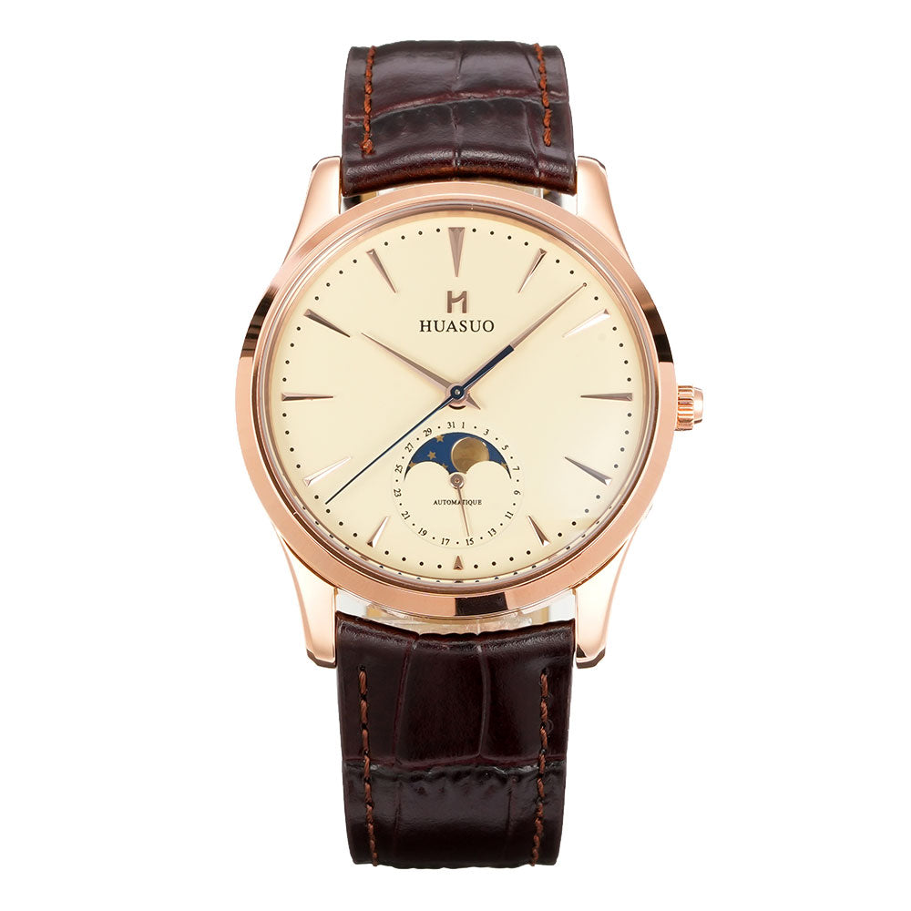 HUASUO 39mm Luxury Aventurine Moon Phase Men's Watches