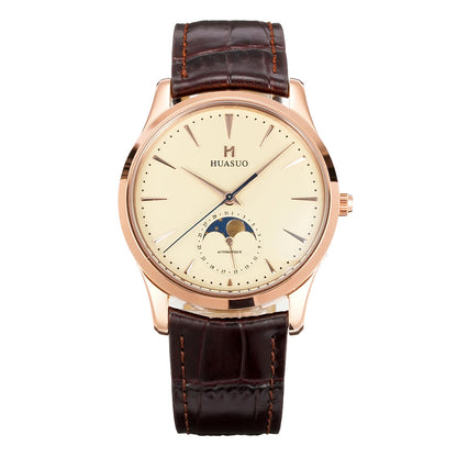 HUASUO 39mm Luxury Aventurine Moon Phase Men's Watches