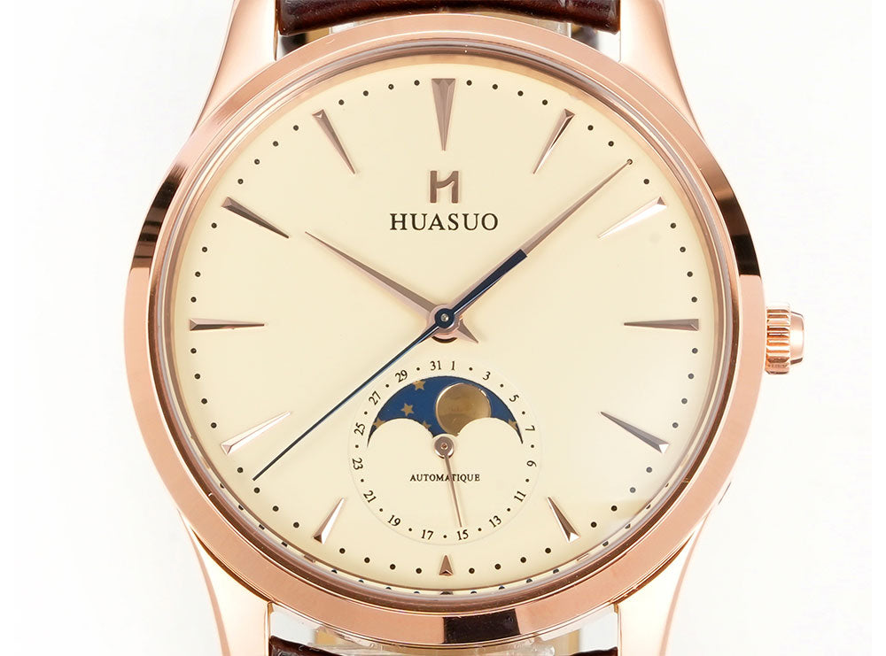 HUASUO 39mm Luxury Aventurine Moon Phase Men's Watches