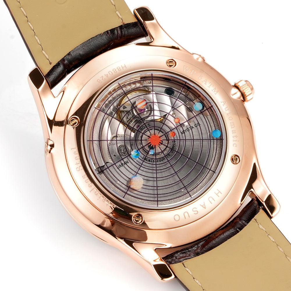 HUASUO 39mm Luxury Aventurine Moon Phase Men's Watches
