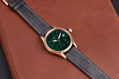 HUASUO 38mm Luxury Bronze Lacquerware Dail Pilot Watch