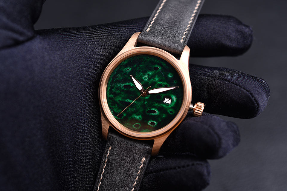 HUASUO 38mm Luxury Bronze Lacquerware Dail Pilot Watch