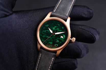 HUASUO 38mm Luxury Bronze Lacquerware Dail Pilot Watch